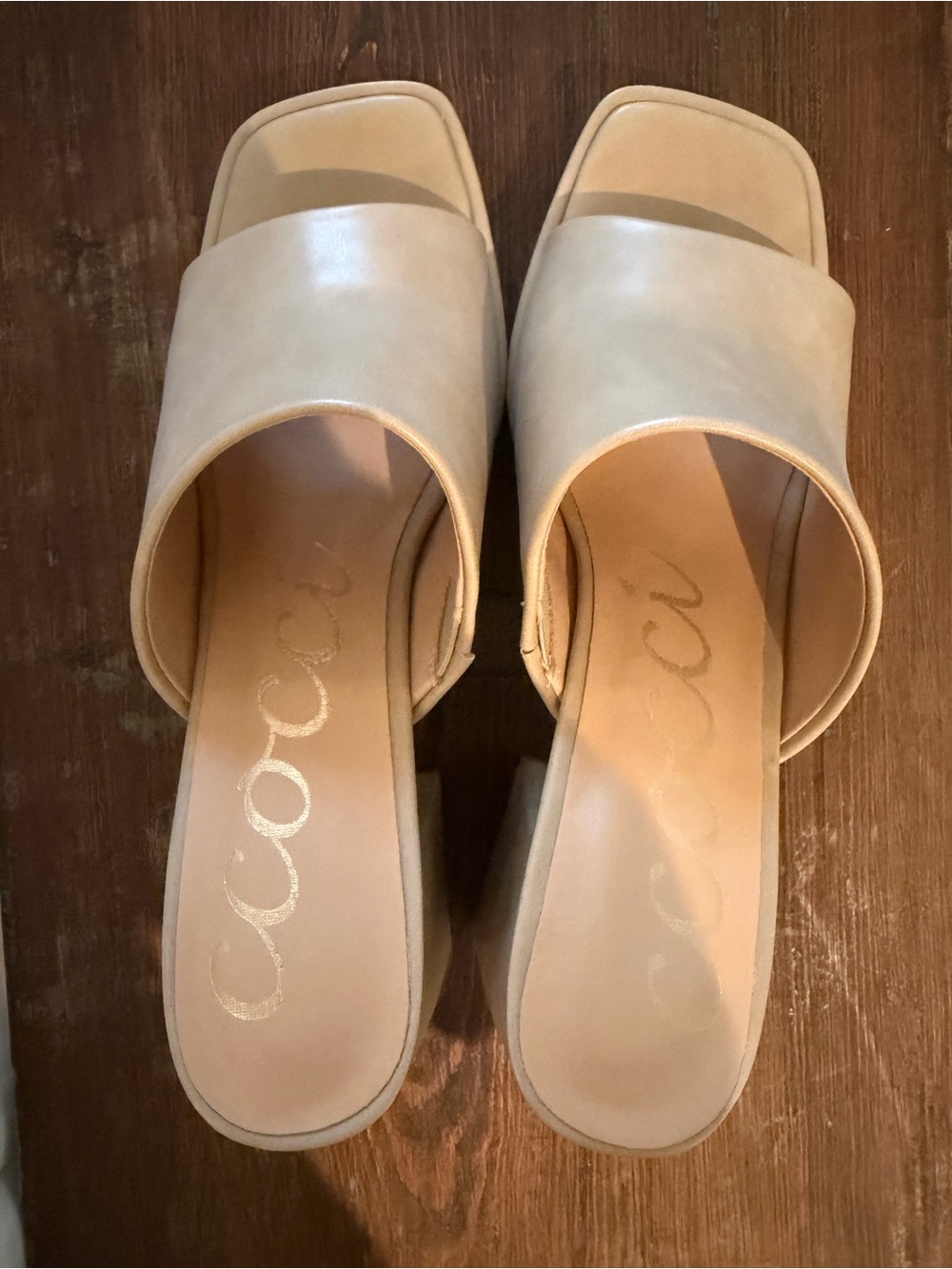 CCOCCI Beige Wide-Band Slide Mules